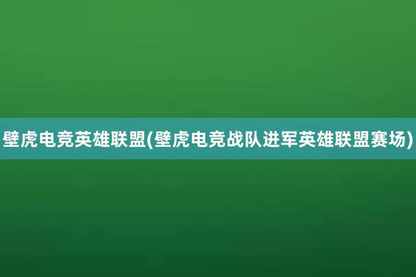 壁虎电竞英雄联盟(壁虎电竞战队进军英雄联盟赛场)